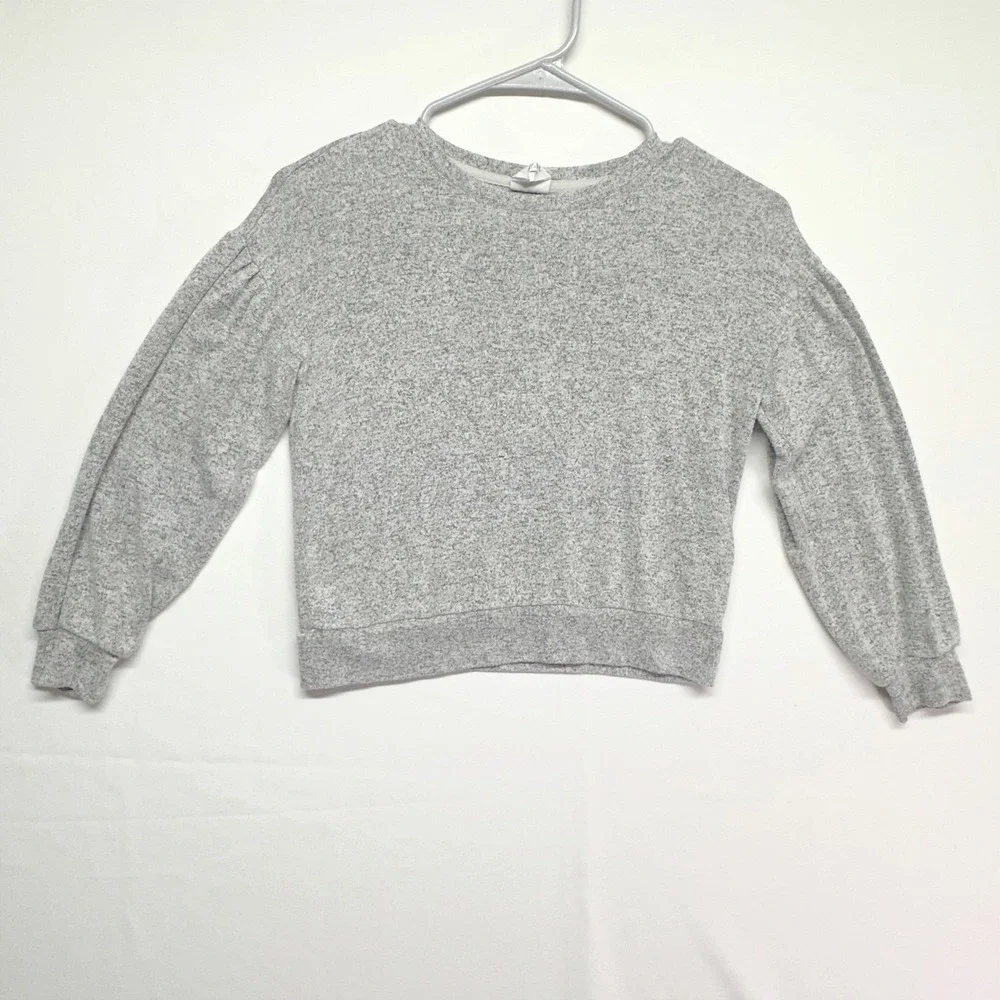Gap Kids Girls Gray Speckled‎ Crewneck Puff Sleeves Sweater Pullover Size S 6-7